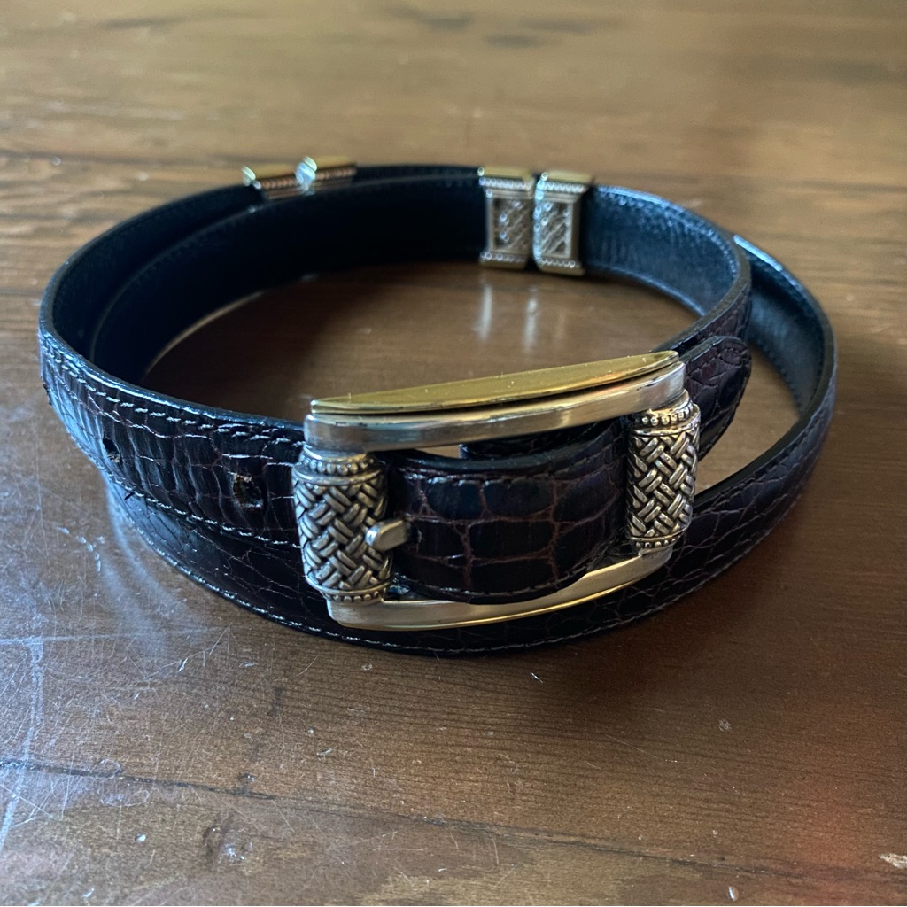 Brighton Women’s Classic Brown Leather 1” Belt Croc Embossed Two-Tone Buckle Ml